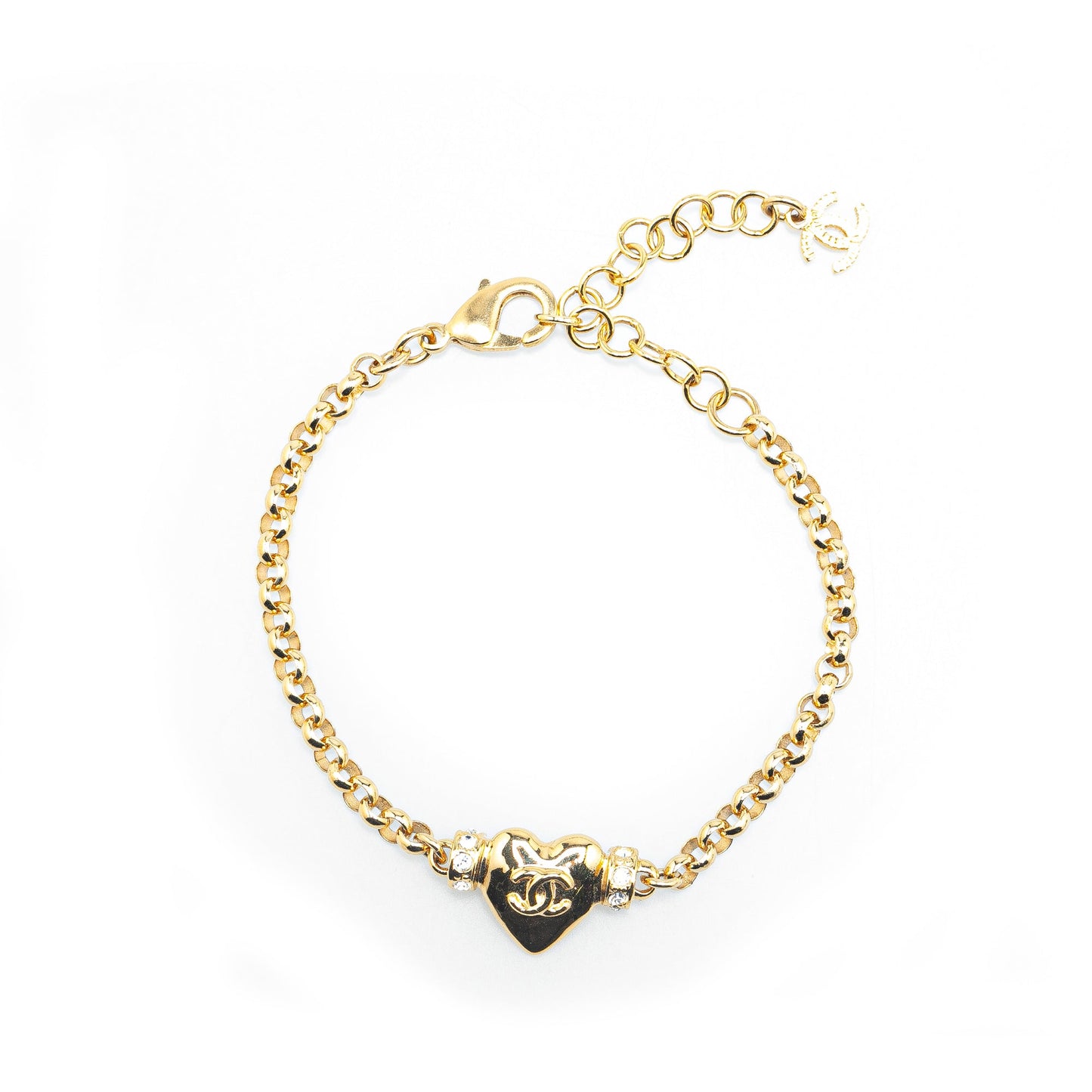 Gold Chanel Gold Plated CC Heart Crystal Bracelet