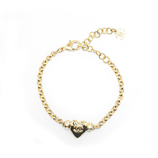 Gold Chanel Gold Plated CC Heart Crystal Bracelet