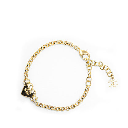Gold Chanel Gold Plated CC Heart Crystal Bracelet