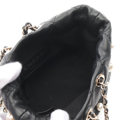 Black Chanel Mini Quilted Lambskin About Pearls Drawstring Bucket Bag