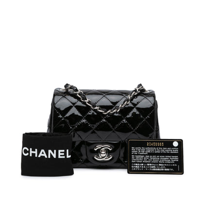 Black Chanel Mini Square Classic Patent Single Flap Crossbody Bag