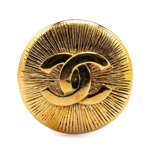 Gold Chanel Gold Plated CC Round Brooch
