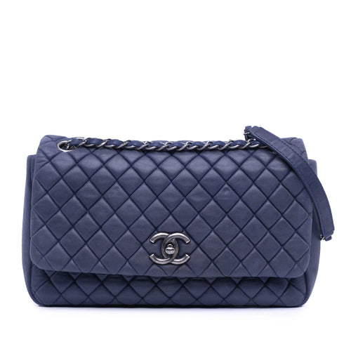 Blue Chanel Large Calfskin New Bubble Flap Shoulder Bag