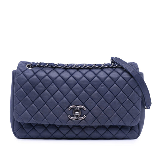 Blue Chanel Large Calfskin New Bubble Flap Shoulder Bag