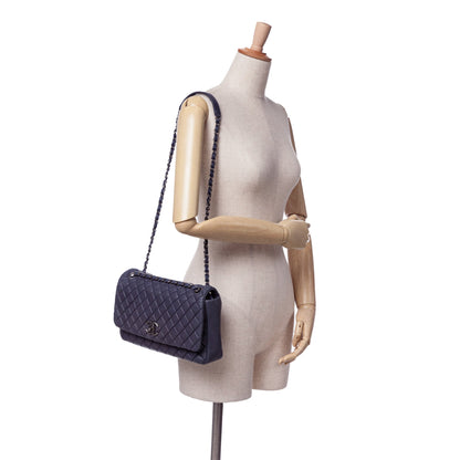 Blue Chanel Large Calfskin New Bubble Flap Shoulder Bag