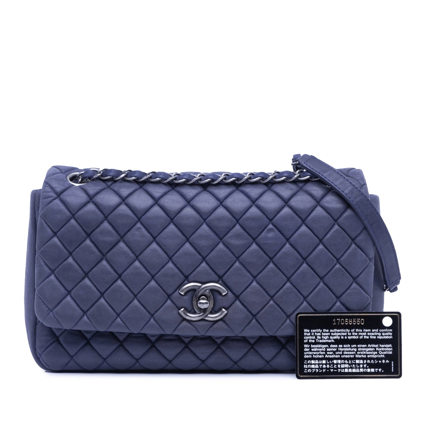 Blue Chanel Large Calfskin New Bubble Flap Shoulder Bag