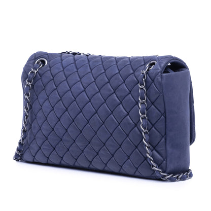 Blue Chanel Large Calfskin New Bubble Flap Shoulder Bag