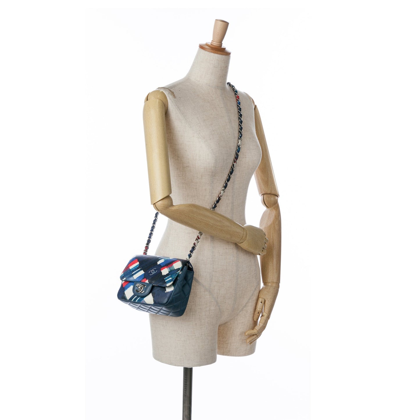 Blue Chanel Mini Square Classic Printed Lambskin Airlines Flap Crossbody Bag