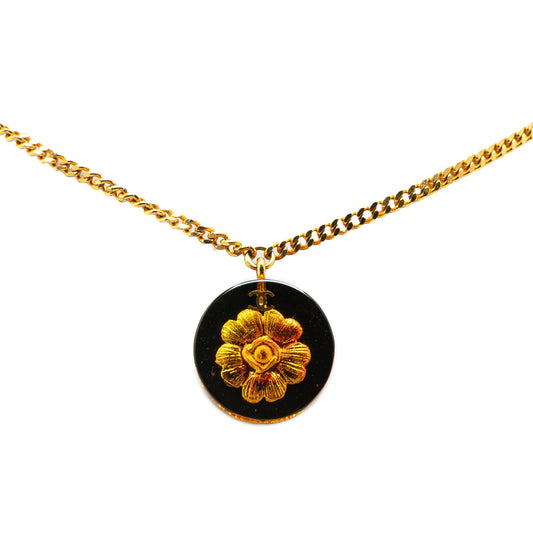 Gold Chanel Gold Plated And Resin Camellia Pendant Necklace
