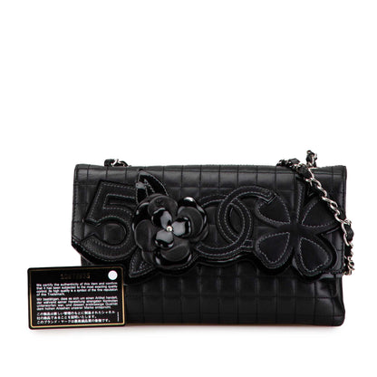 Black Chanel Choco Bar Calfskin Camellia No. 5 CC Shoulder Bag
