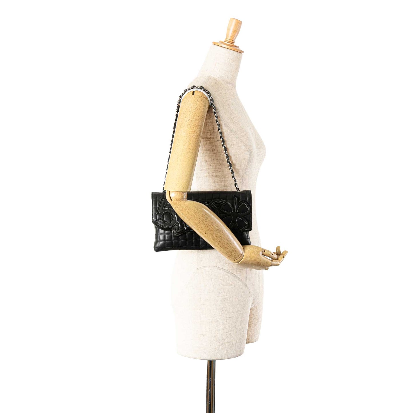 Black Chanel Choco Bar Calfskin Camellia No. 5 CC Shoulder Bag