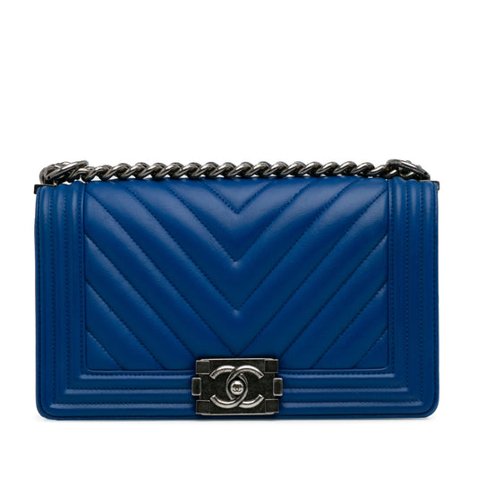 Blue Chanel Medium Lambskin Chevron Boy Flap Crossbody Bag