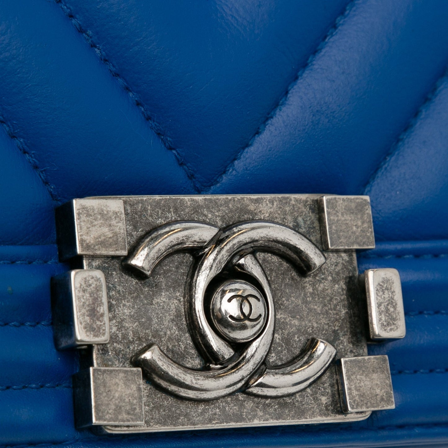 Blue Chanel Medium Lambskin Chevron Boy Flap Crossbody Bag