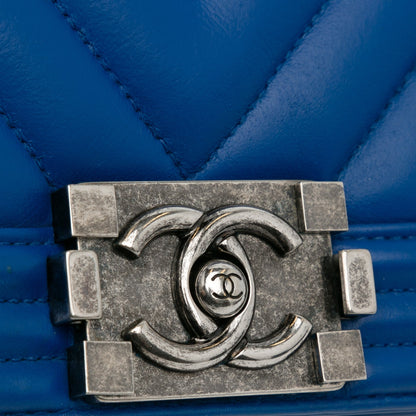 Blue Chanel Medium Lambskin Chevron Boy Flap Crossbody Bag