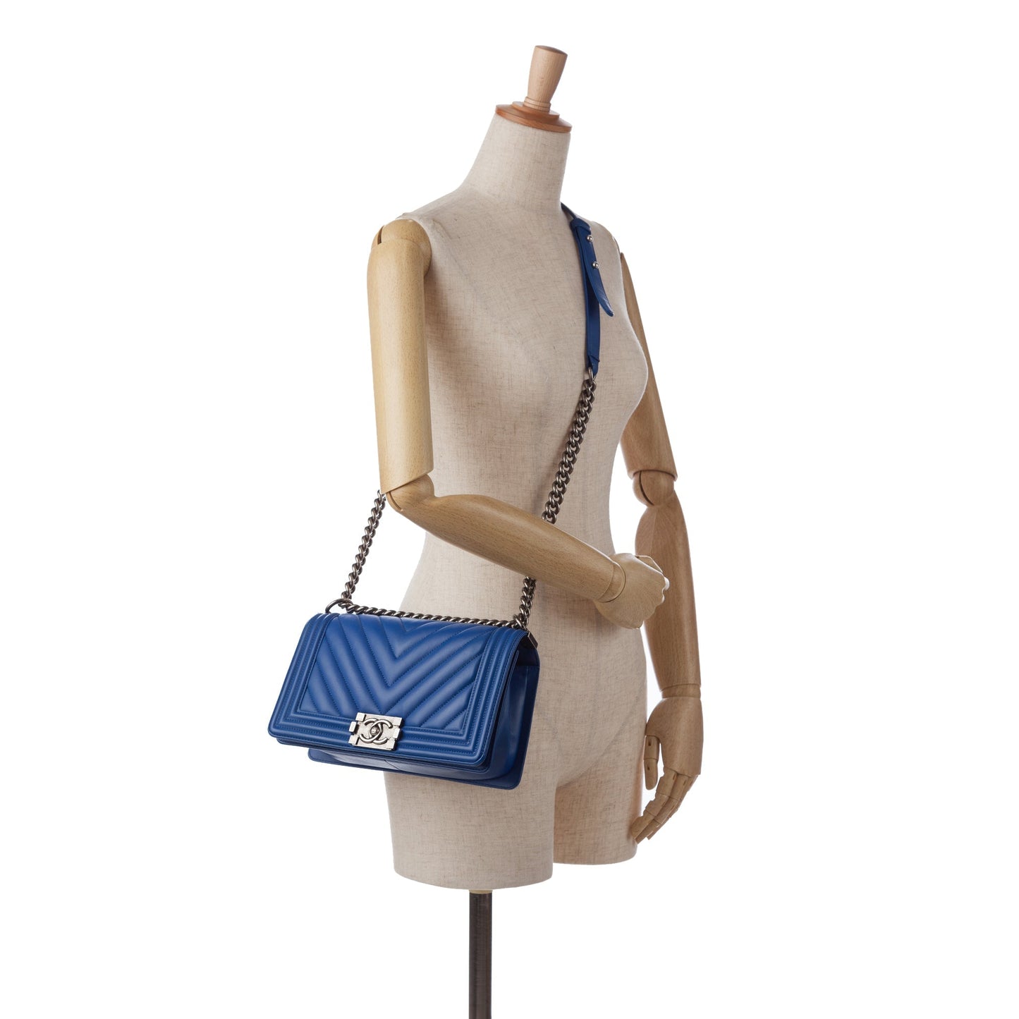 Blue Chanel Medium Lambskin Chevron Boy Flap Crossbody Bag