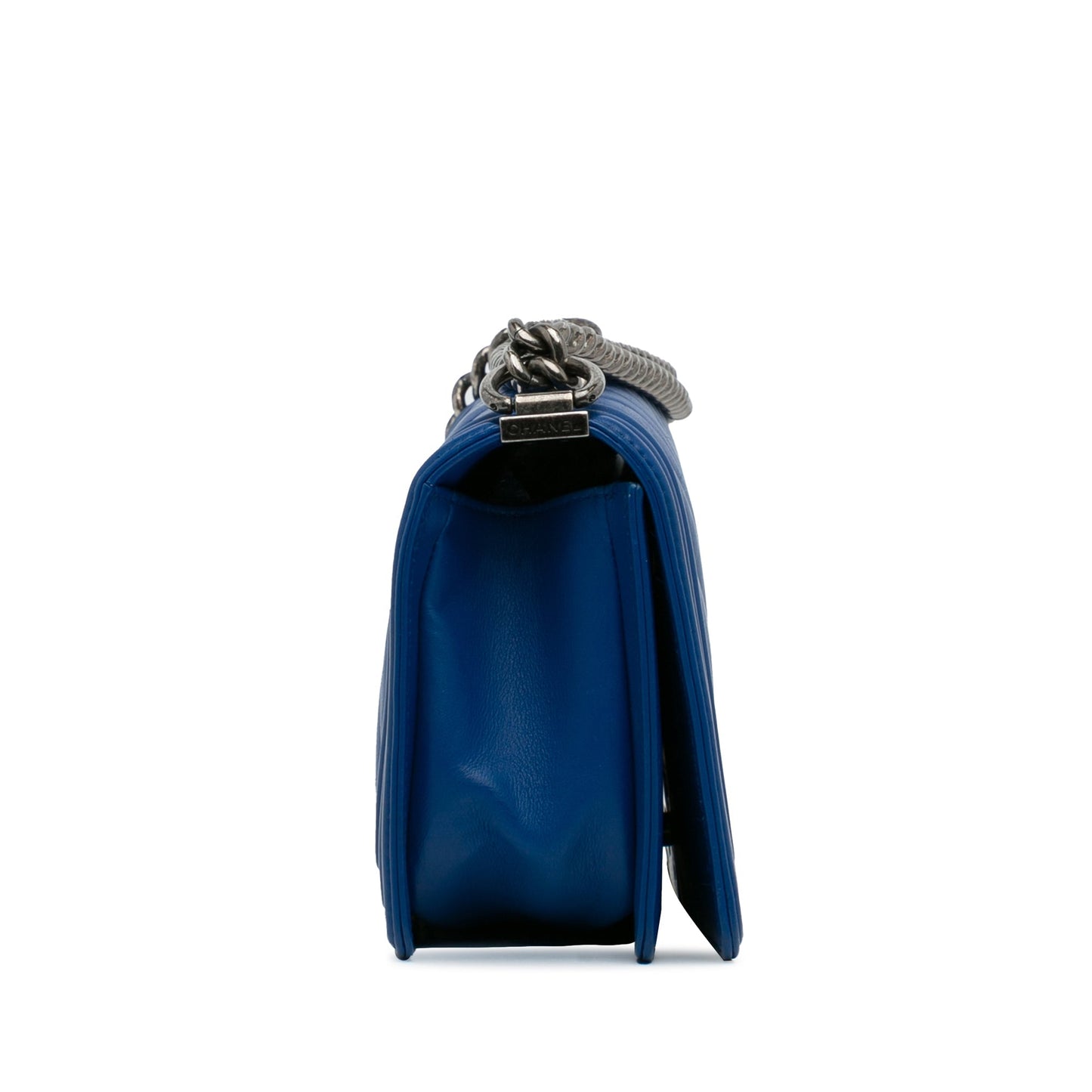 Blue Chanel Medium Lambskin Chevron Boy Flap Crossbody Bag