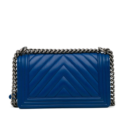 Blue Chanel Medium Lambskin Chevron Boy Flap Crossbody Bag