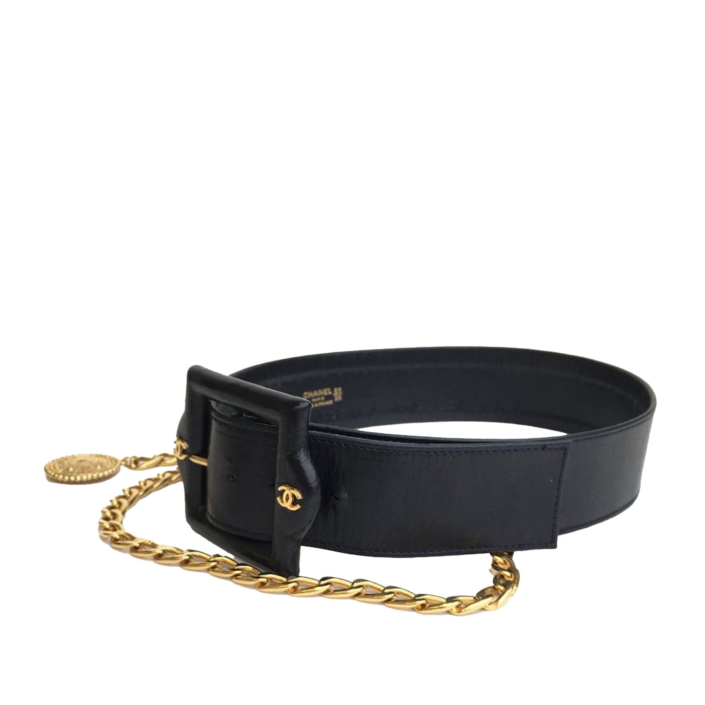 Black Chanel CC Lambskin Leather Chain Belt
