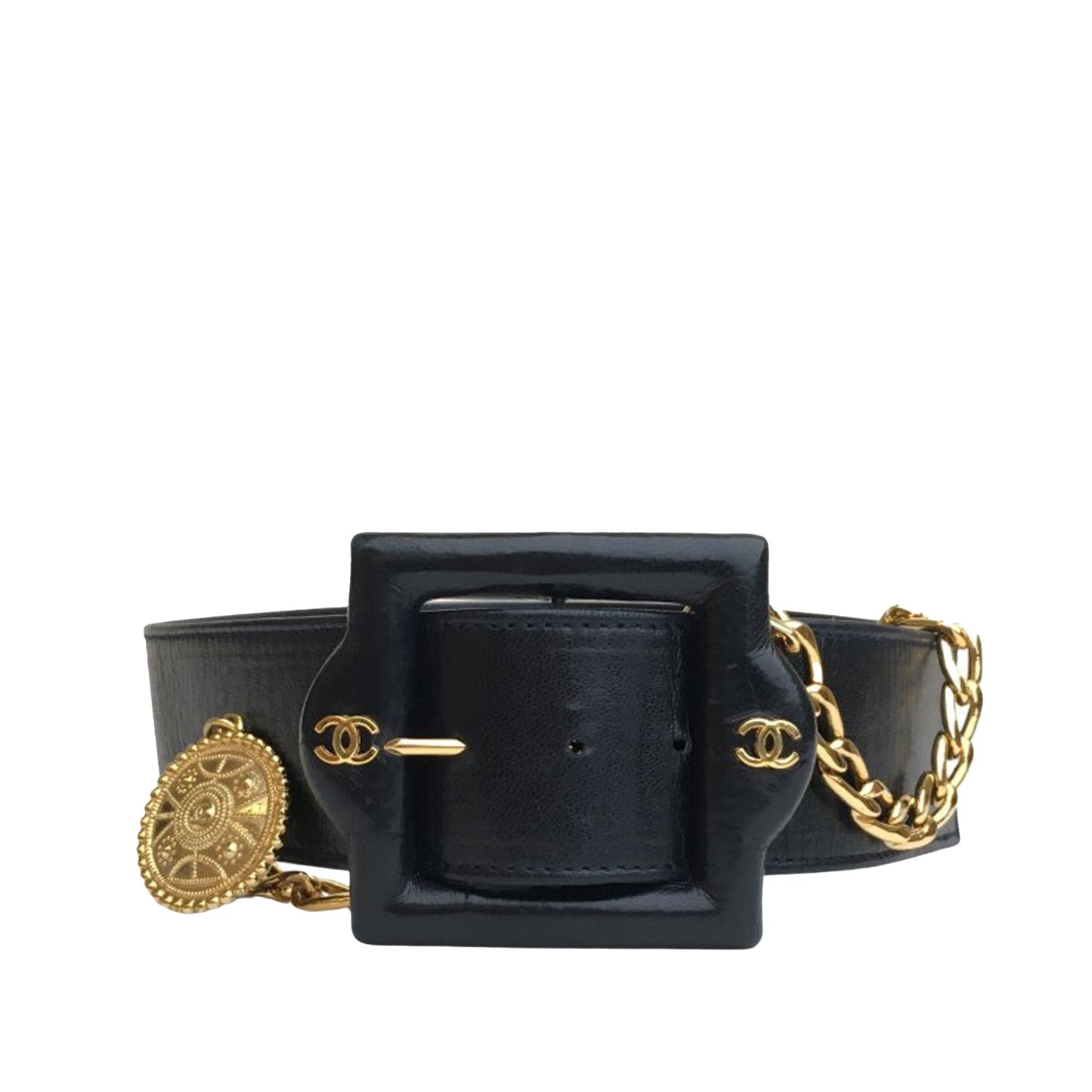 Black Chanel CC Lambskin Leather Chain Belt