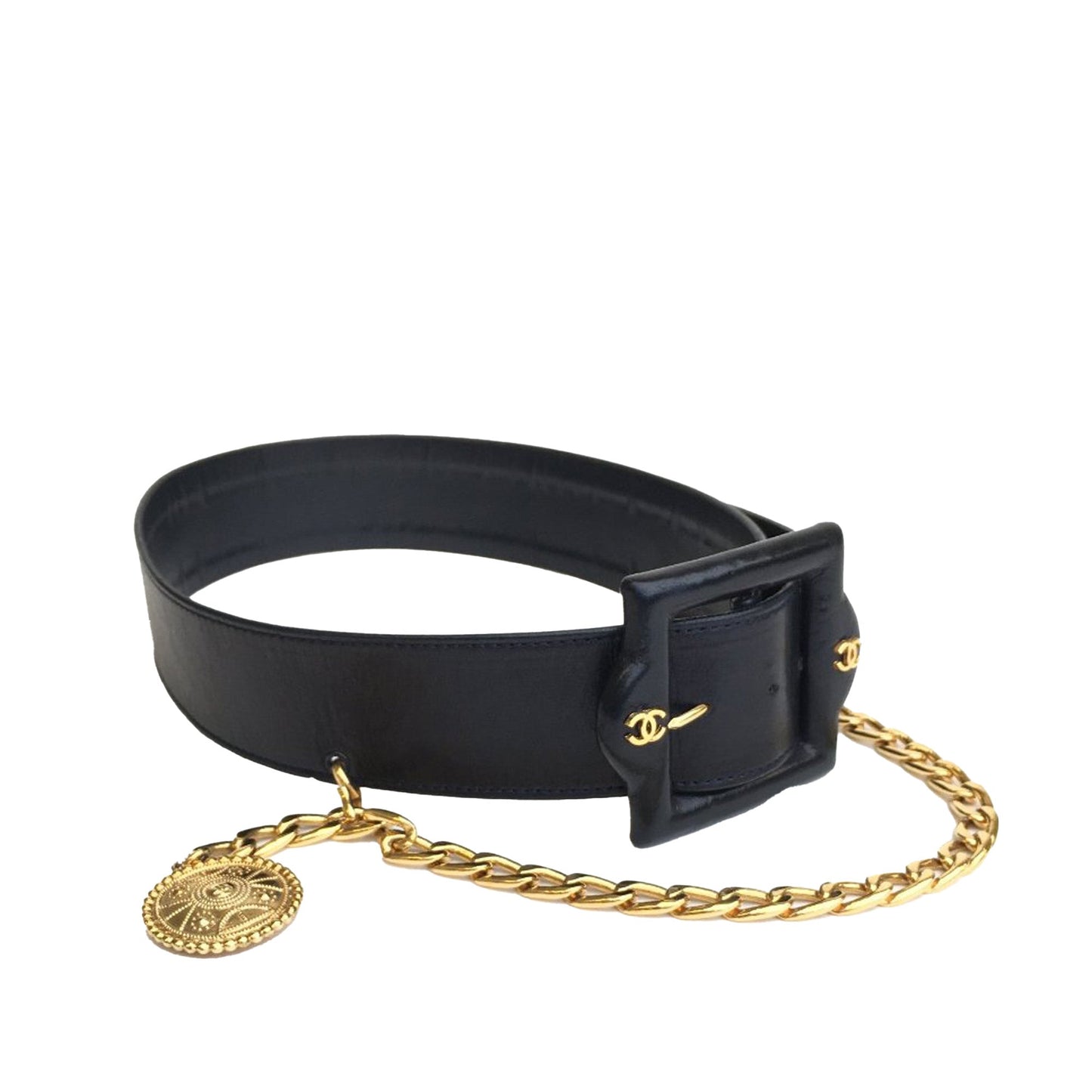 Black Chanel CC Lambskin Leather Chain Belt