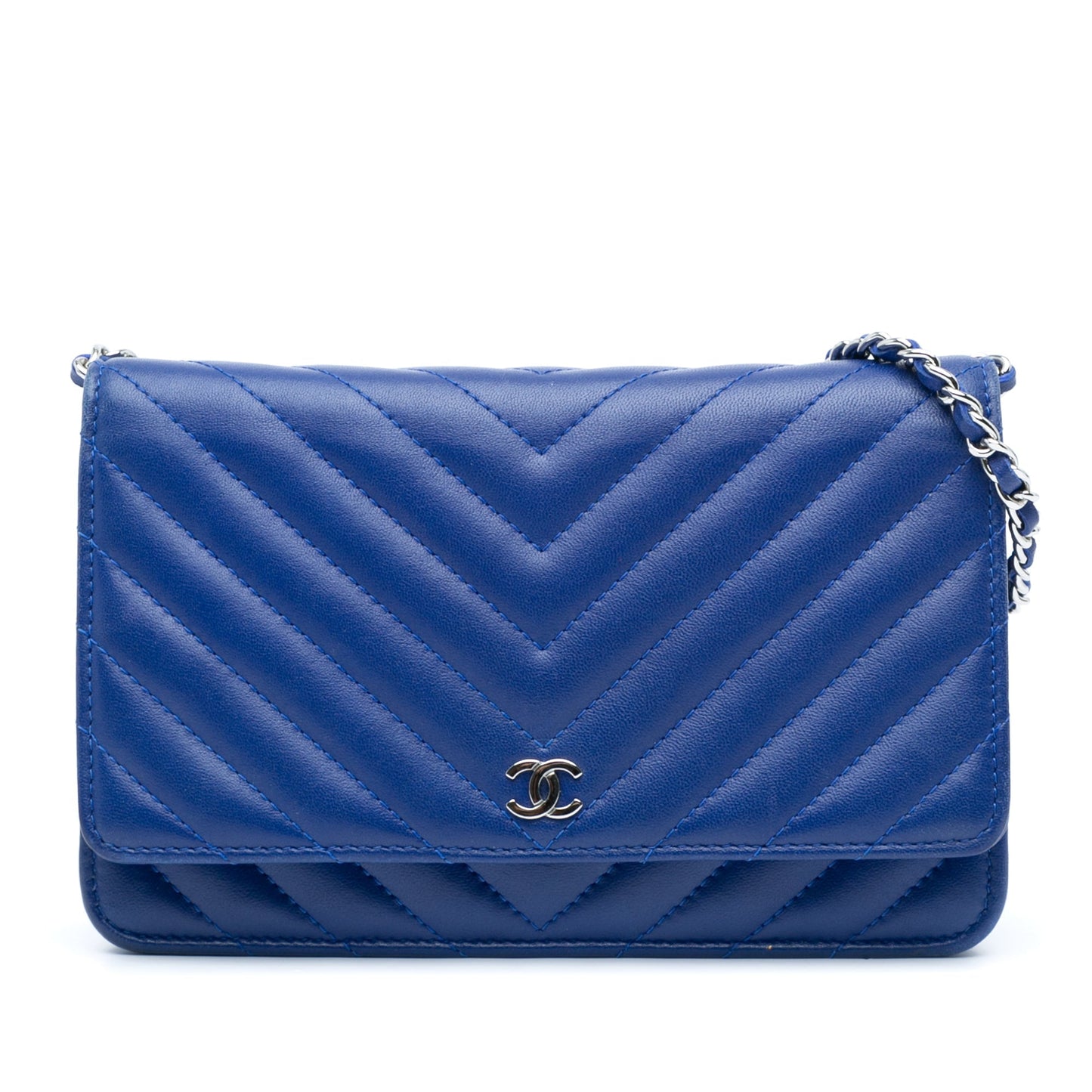 Blue Chanel Lambskin Chevron Trendy Wallet On Chain Crossbody Bag