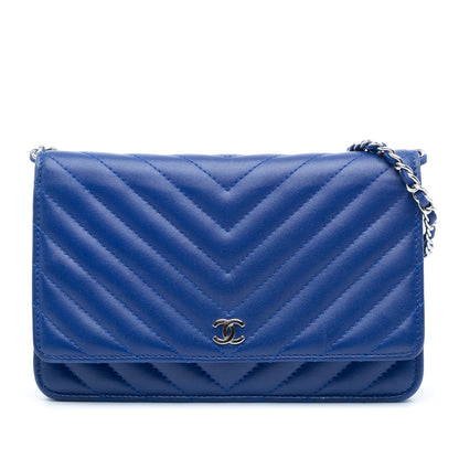 Blue Chanel Lambskin Chevron Trendy Wallet On Chain Crossbody Bag