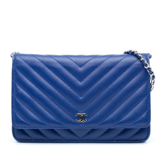 Blue Chanel Lambskin Chevron Trendy Wallet On Chain Crossbody Bag