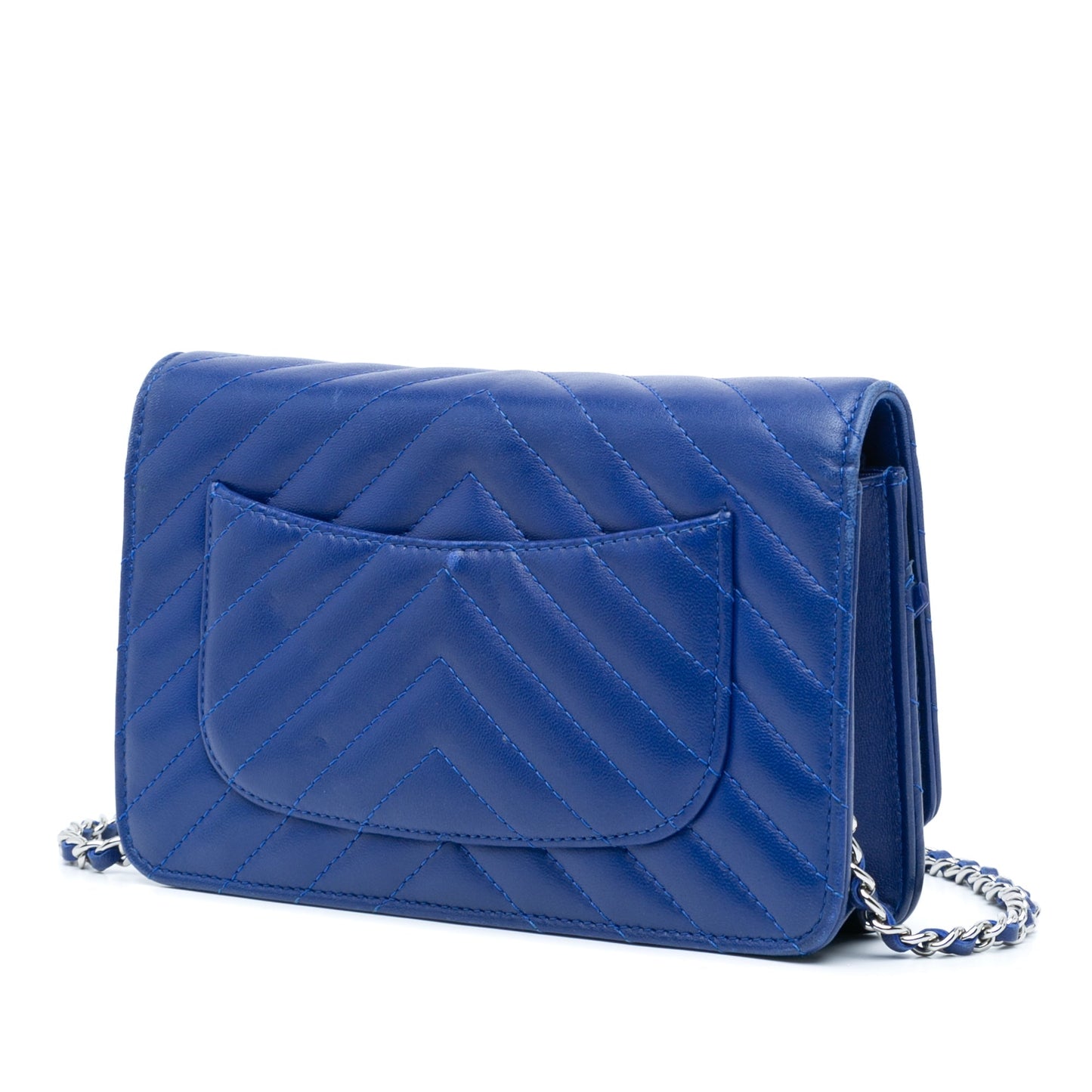 Blue Chanel Lambskin Chevron Trendy Wallet On Chain Crossbody Bag