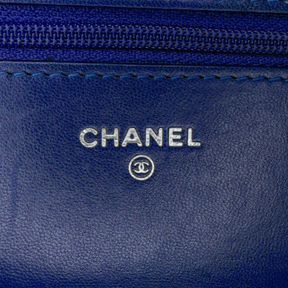 Blue Chanel Lambskin Chevron Trendy Wallet On Chain Crossbody Bag