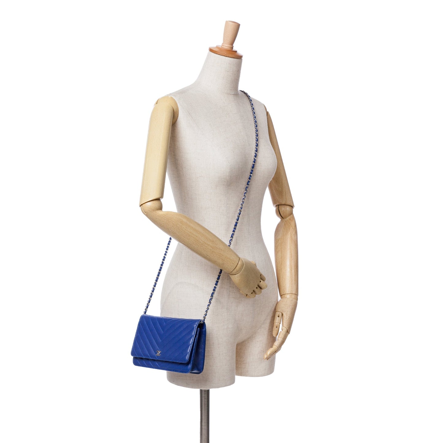 Blue Chanel Lambskin Chevron Trendy Wallet On Chain Crossbody Bag