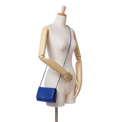 Blue Chanel Lambskin Chevron Trendy Wallet On Chain Crossbody Bag