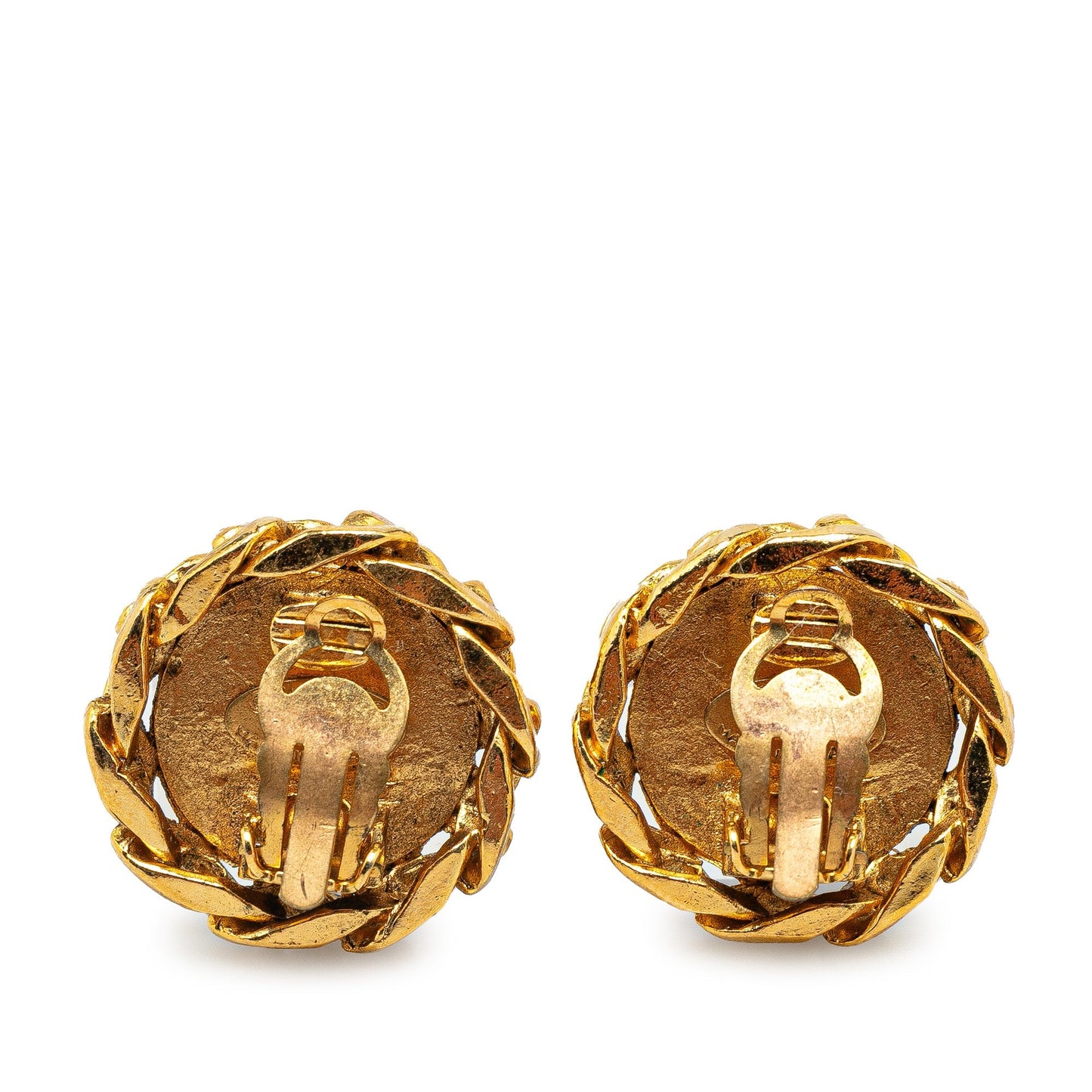 Gold Chanel Gold Plated Rhinestone CC Clip On Earrings