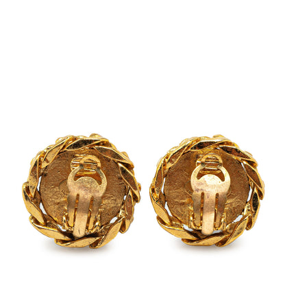 Gold Chanel Gold Plated Rhinestone CC Clip On Earrings