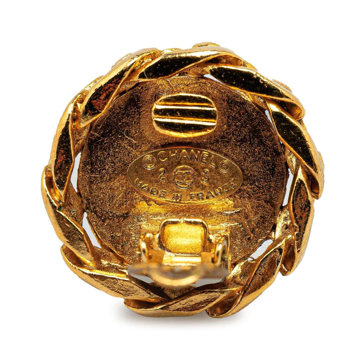 Gold Chanel Gold Plated Rhinestone CC Clip On Earrings