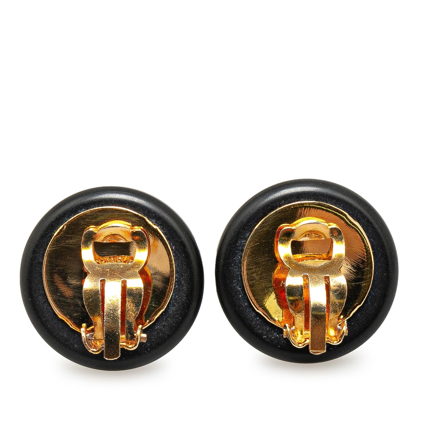 Black Chanel CC Button Shell Clip On Earrings
