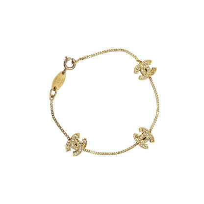 CHANEL Vintage 1982 Coco Mark CC Rhinestone Station Bracelet