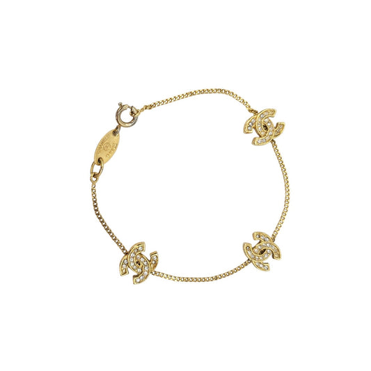 CHANEL Vintage 1982 Coco Mark CC Rhinestone Station Bracelet