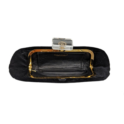 Chanel Vintage Velvet Gold Plexiglass Kiss-Lock Frame Clutch