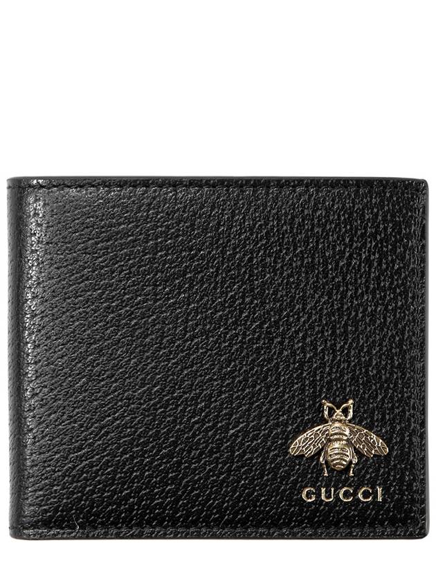 Gucci Animalier Bee Leather Half Wallet Black