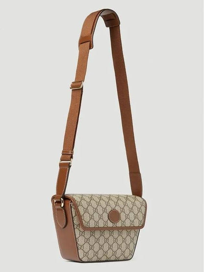 Gucci All Over GG Supreme Canvas Flap Cross Bag Beige