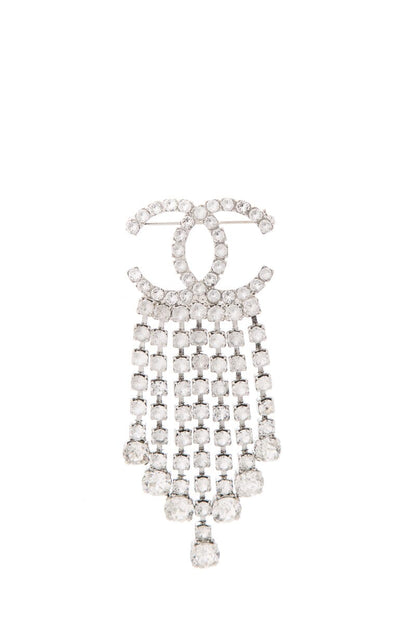 Chanel Silver Crystal Logo Brooch NWT