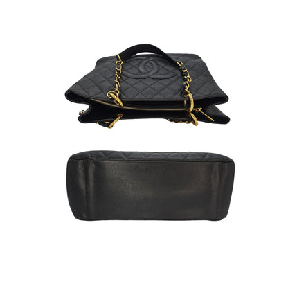 Chanel Vintage Black Quilted Caviar Grand Shopping Tote