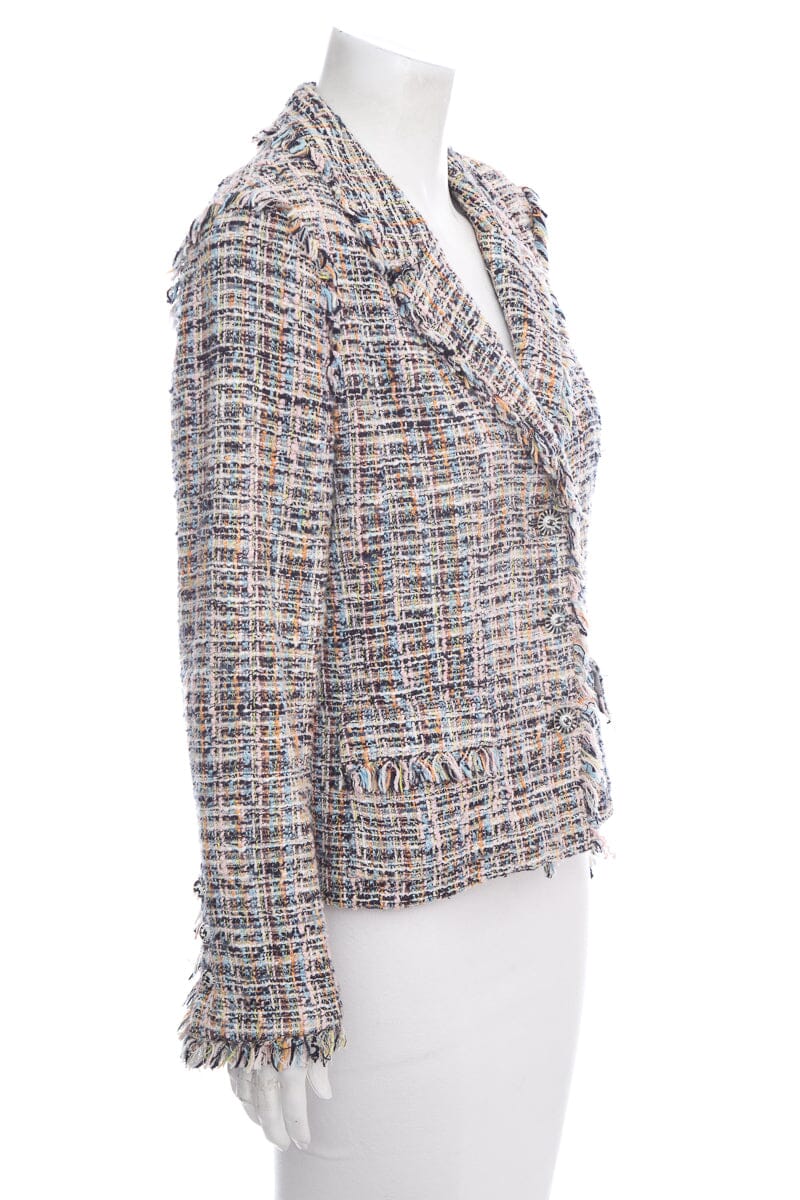 Chanel Multicolor Tweed Fringe Jacket SZ 42