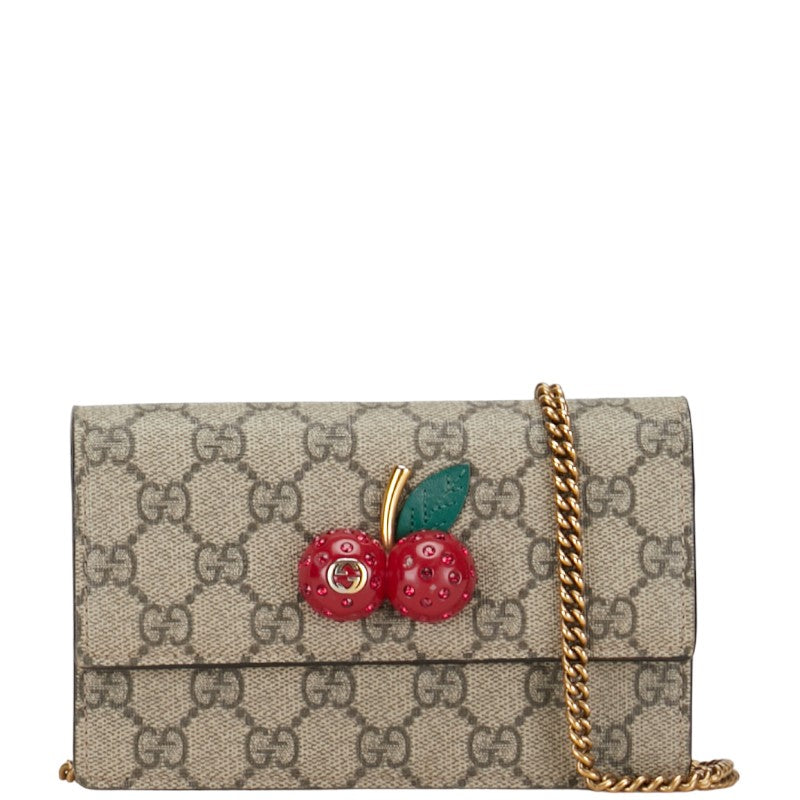Gucci Cherry Chain Shoulder Bag 481291 Beige PVC Leather  Gucci