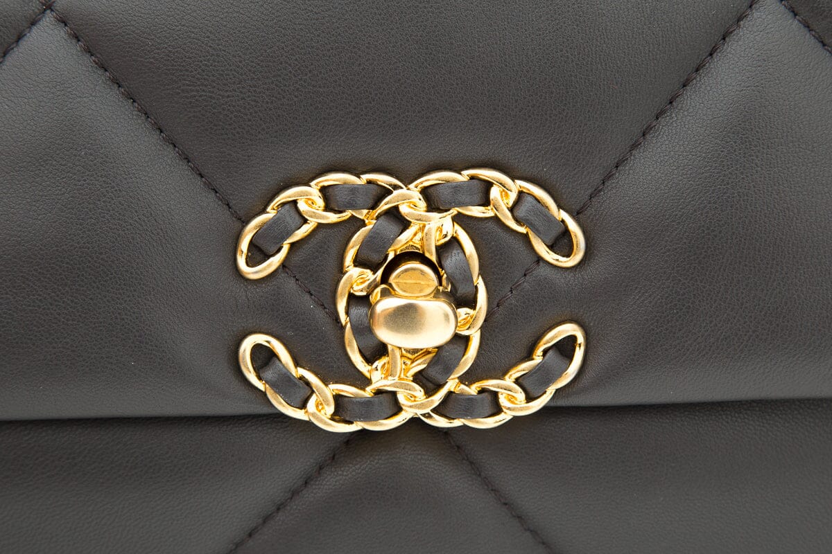2020 Chanel 19 Grey Lambskin Quilted Flap Handbag