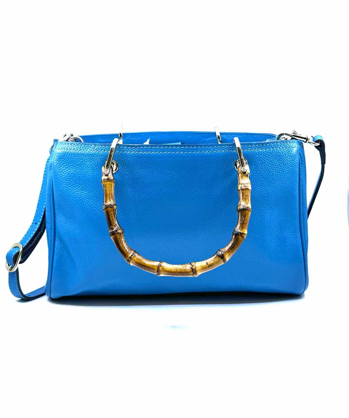 GUCCI Blue Pebbled Leather Solid Handbag
