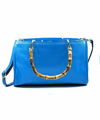 GUCCI Blue Pebbled Leather Solid Handbag