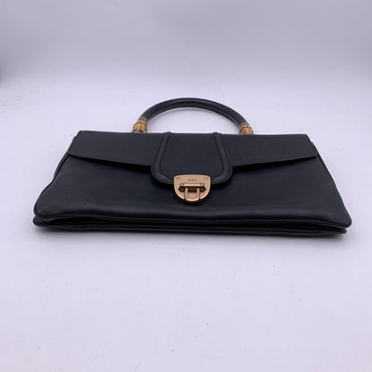 GUCCI Black Leather Bamboo Detail Handbag Satchel Bag