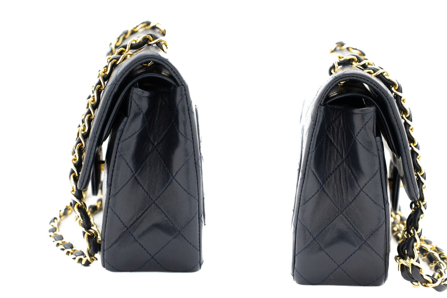 CHANEL Classic Double Flap 9" Chain Shoulder Bag Navy Lambskin g71