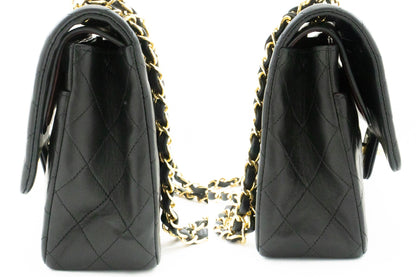 CHANEL Classic Double Flap 10" Chain Shoulder Bag Black Lambskin k62